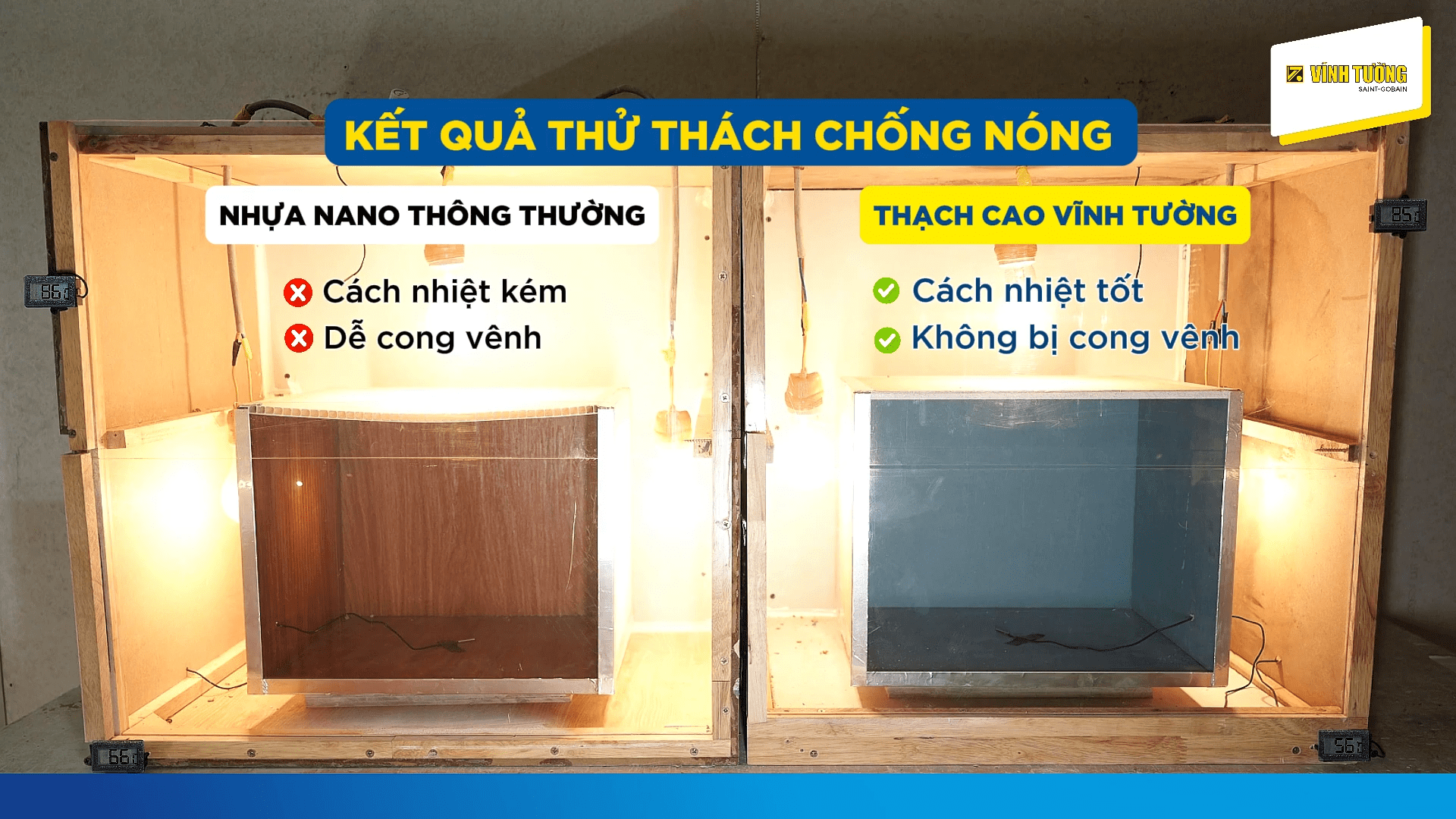 Thí nghiệm so sánh tính năng chống nóng, cách nhiệt của trần nhựa nano và trần thạch cao